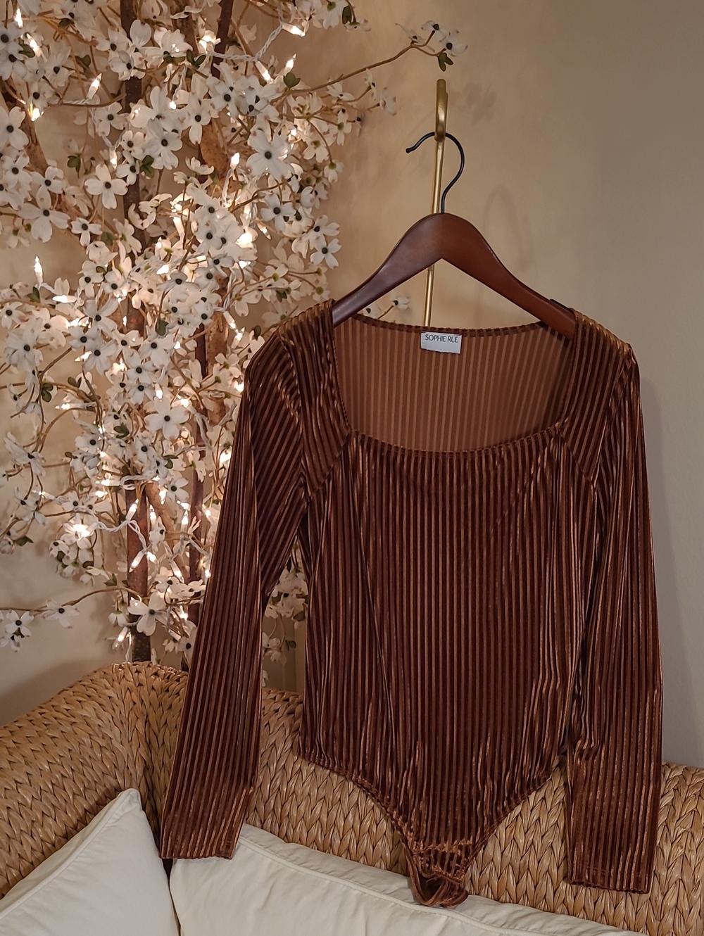 Sophie Rue Cognac Copper Brown Velvet Bodysuit